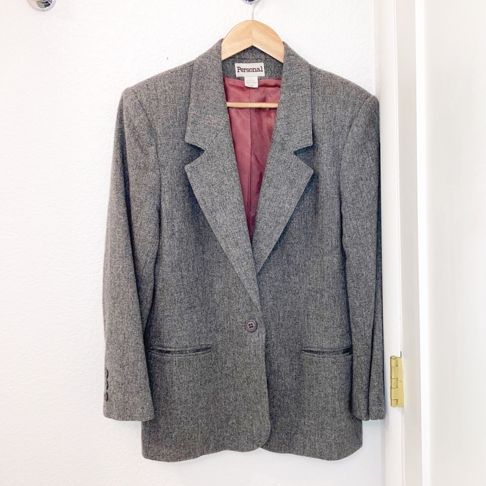 VTG Wool Grey Suit: Blazer & Skirt SZ: 12 - Picture 1 of 13